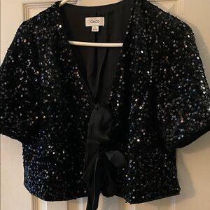 CeCe Black Sequin Short Sleeve Jacket